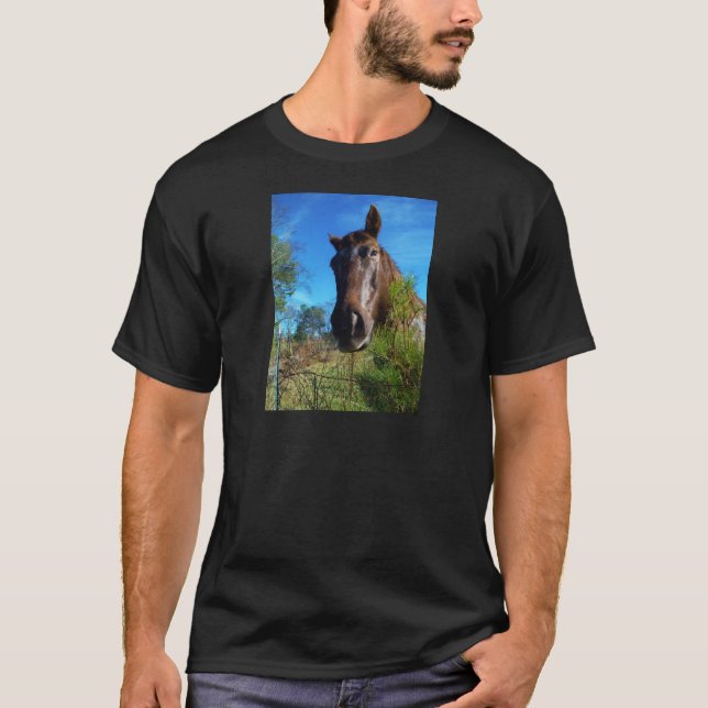 Brown & Cream Färgad Horse blå himmel Tee Shirt (Framsida)