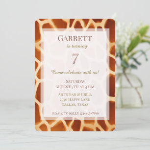 Brown Cream Giraffe Animal Print Birthday Inbjudningar