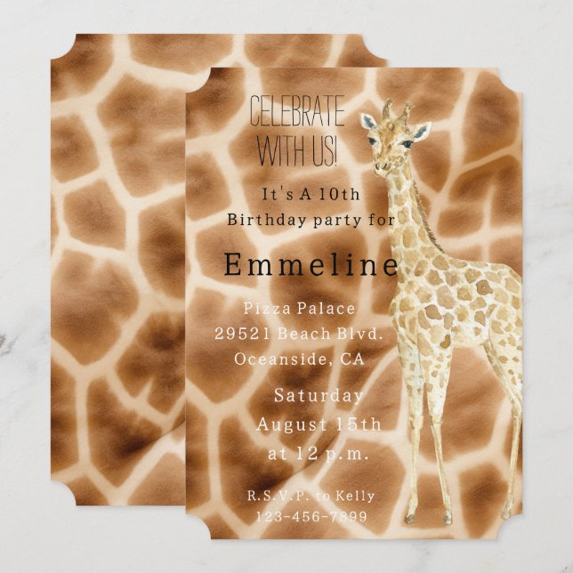 Brown Cream Giraffe Inbjudningar (Fram/baksida)