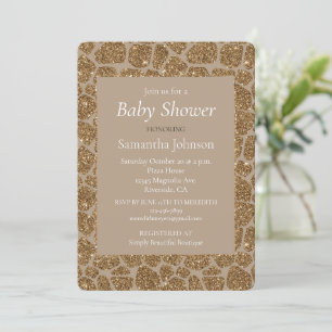 Brown Cream Giraffe Print Glitter Baby Shower Inbjudningar