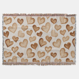 Brown Cream Hearts Stripes Filt