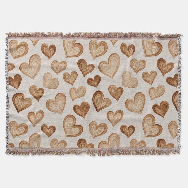 Brown Cream Hearts Stripes Filt (Framsidan)