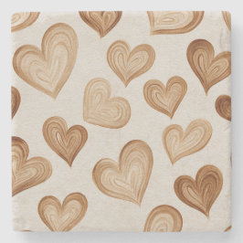 Brown Cream Hearts Stripes Stenunderlägg
