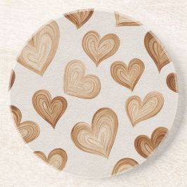 Brown Cream Hearts Stripes Underlägg