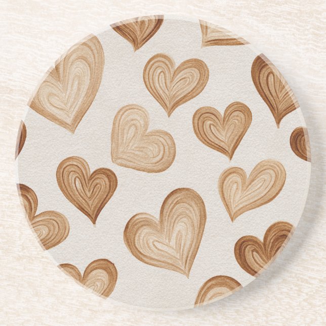 Brown Cream Hearts Stripes Underlägg (Framsidan)
