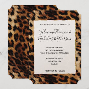 Brown Cream Leopard Animal Bröllop Inbjudningar
