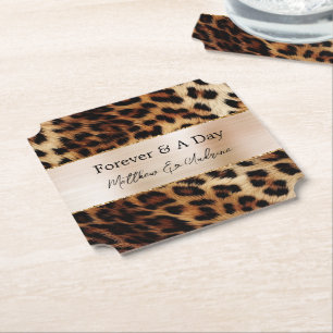 Brown Cream Leopard Animal Bröllop Underlägg Papper