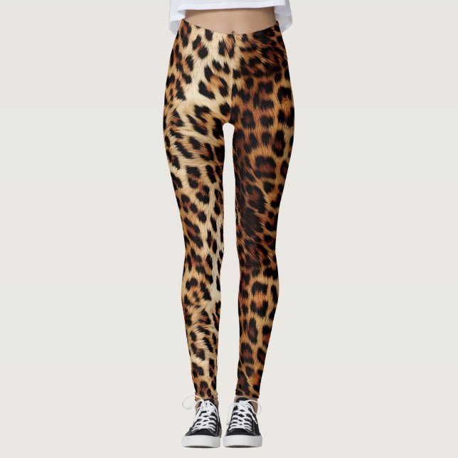 Brown Cream Leopard Animal Print Leggings (Framsida)