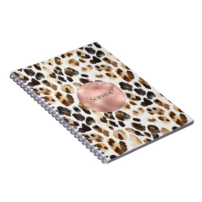 Brown Cream Leopard Animal Ro Guld Glam Anteckningsbok (Högra Sidan)