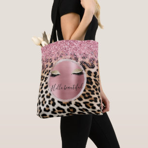 Brown Cream Leopard Guld Glitter Ögon Tygkasse