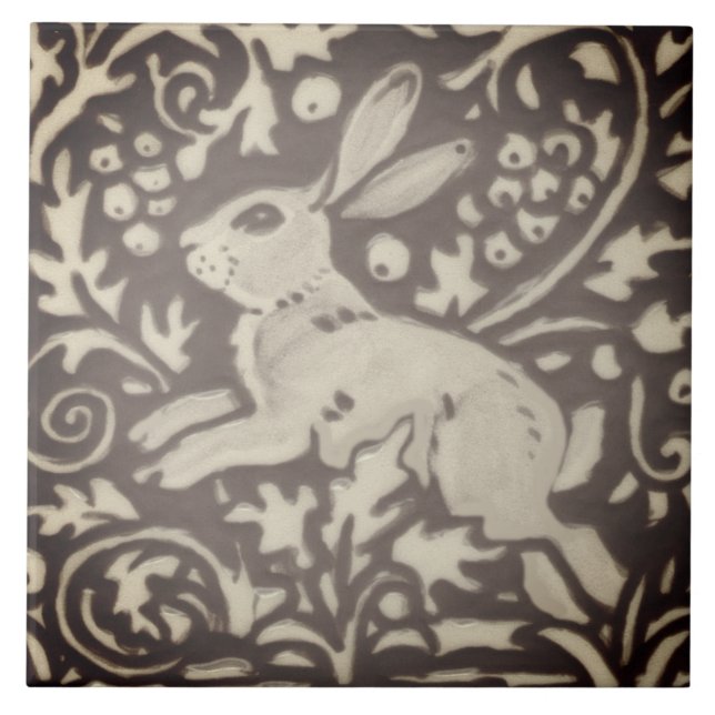 Brown Cream Rabbit Blommigt Foliage Woodland Decor Kakelplatta (Framsidan)