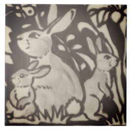 Brown Cream Rabbit Blommigt Foliage Woodland Decor Kakelplatta