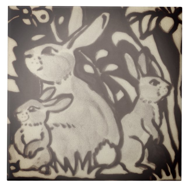 Brown Cream Rabbit Blommigt Foliage Woodland Decor Kakelplatta (Framsidan)