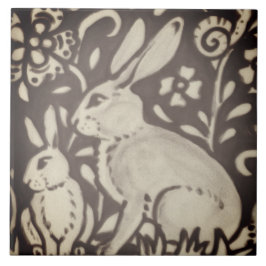 Brown Cream Rabbit Blommigt Foliage Woodland Decor Kakelplatta