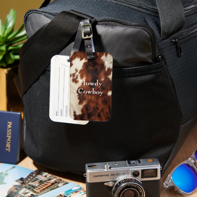 Brown Cream Southwest Cowhide Bagagebricka (Framsida & Baksida)