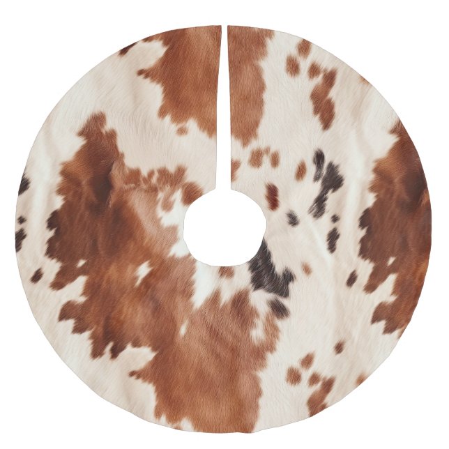 Brown Cream Southwest Cowhide Christmas Julgransmatta Borstad Polyester (Framsidan)