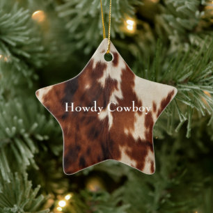 Brown Cream Southwest Cowhide Julgransprydnad Keramik