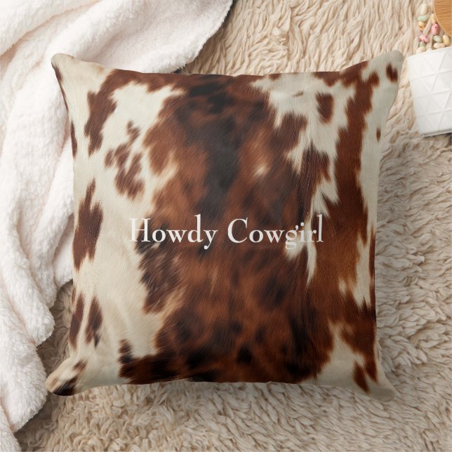 Brown Cream Southwest Cowhide Kudde (Filt)