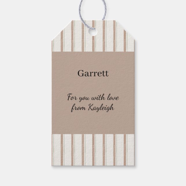 Brown Cream Stripes Christmas Presentetikett (Framsidan)