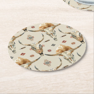 Brown Cream Tribal Native Feathers Birthday Underlägg Papper Rund