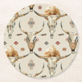 Brown Cream Tribal Native Feathers Birthday Underlägg Papper Rund