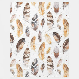 Brown Cream Tribal Native Feathers Fleecefilt