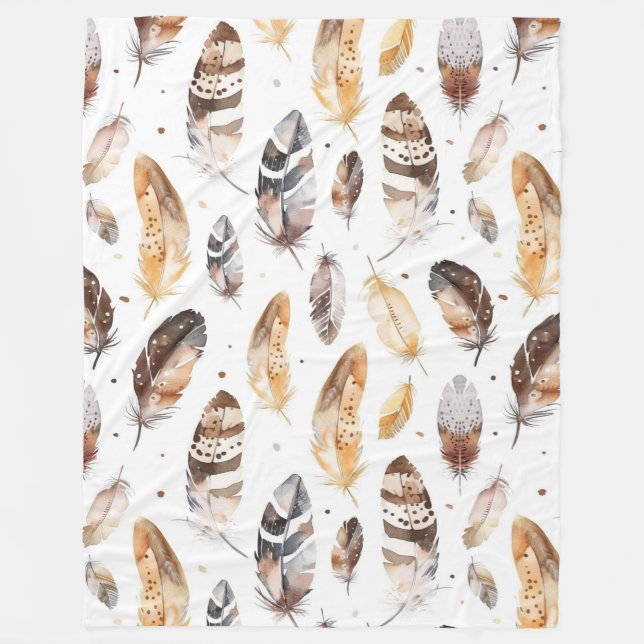 Brown Cream Tribal Native Feathers Fleecefilt (Framsidan)