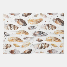 Brown Cream Tribal Native Feathers Kökshandduk