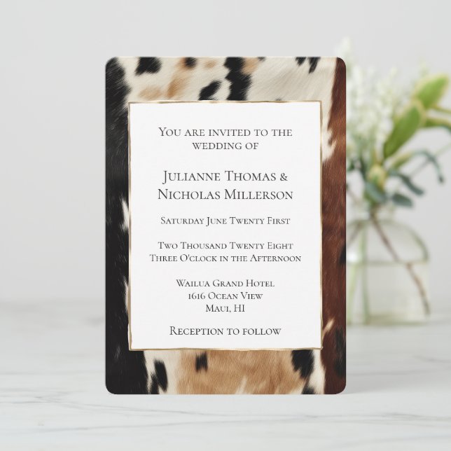 Brown Cream Western Cowhide Bröllop Inbjudningar (Stående Fram)
