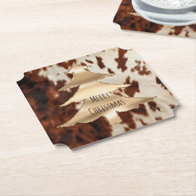 Brown Cream Western Cowhide jul Underlägg Papper (Vinklad)