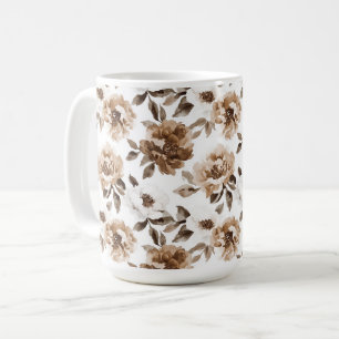 Brown Cream White Flowers jul Kaffemugg