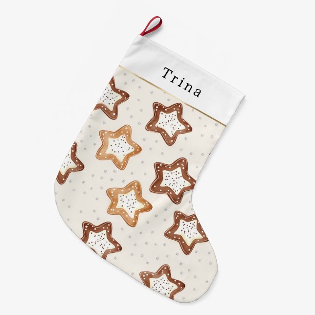 Brown Cream White Star Cookies Christmas   Stor Julstrumpa (Framsidan (Hängande))
