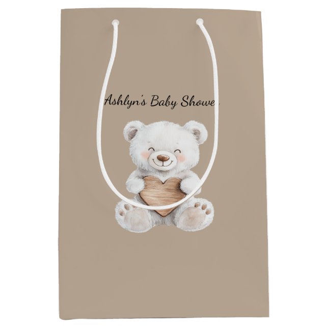 Brown Cream White Teddy Bears Hearts Baby Shower (Framsidan)