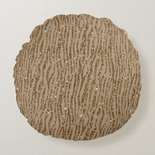 Brown Cream Zebra Animal Print Glitter Rund Kudde