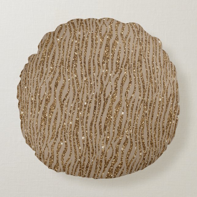 Brown Cream Zebra Animal Print Glitter       Rund Kudde (Framsidan)