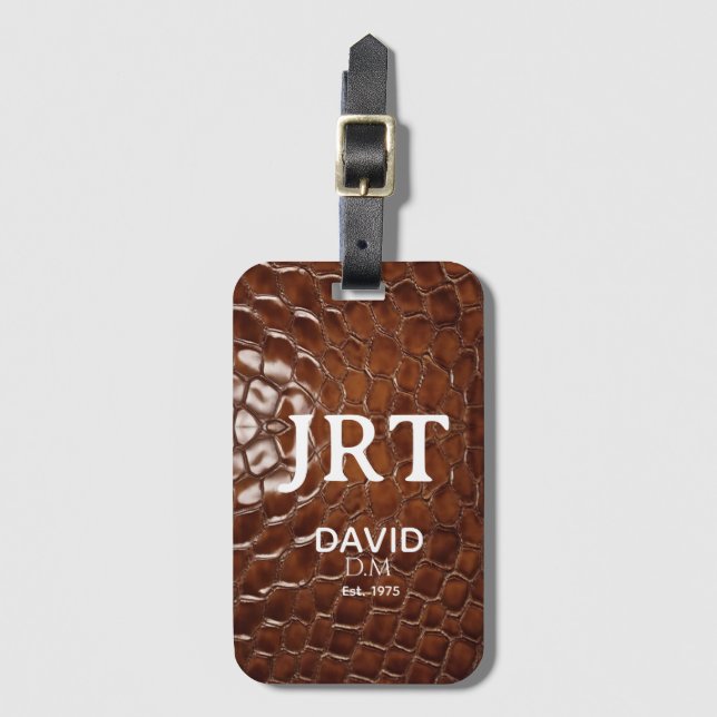 Brown Crocodile Leather Monogram Passport  Bagagebricka (Framsida vertikal)