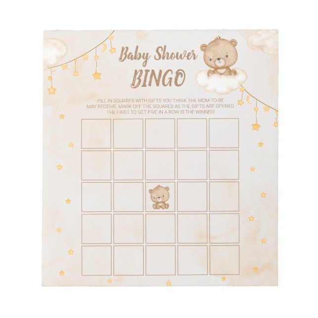 Brown Cute Bear Baby Shower Bingo Anteckningsblock (Framsida)