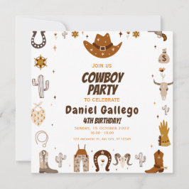 Brown Cute Cowboy Birthday Inbjudningar