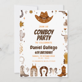 Brown Cute Cowboy Födelsedagsfest Inbjudningar