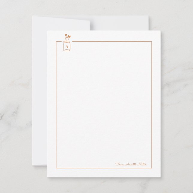 Brown Cute Hearts Mason Burk Personal Stationery Anteckningskort (Framsida)