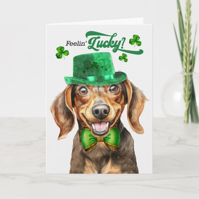 Brown Dachshund Hund Feelin' Lucky St patrick's da Helgkort (Framsida)