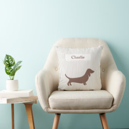 Brown Dachshund på Beige Rand eget namn Kudde