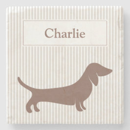 Brown Dachshund på Beige Rand eget namn Stenunderlägg