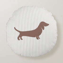 Brown Dachshund på Beige Rand Rund Kudde