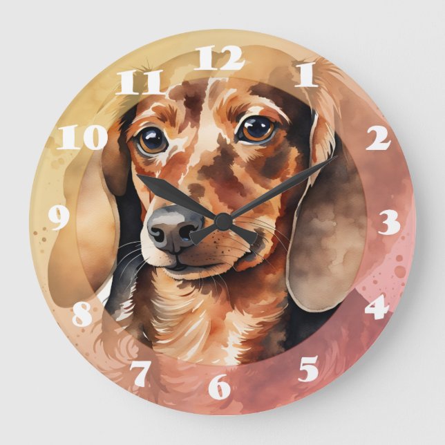 Brown Dachshund Stor Klocka (Framsida)