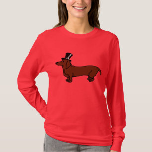 Brown Dachshund Top hat T Shirt