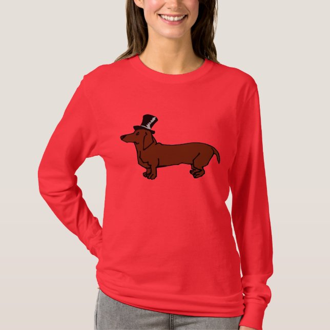Brown Dachshund Top hat T Shirt (Framsida)