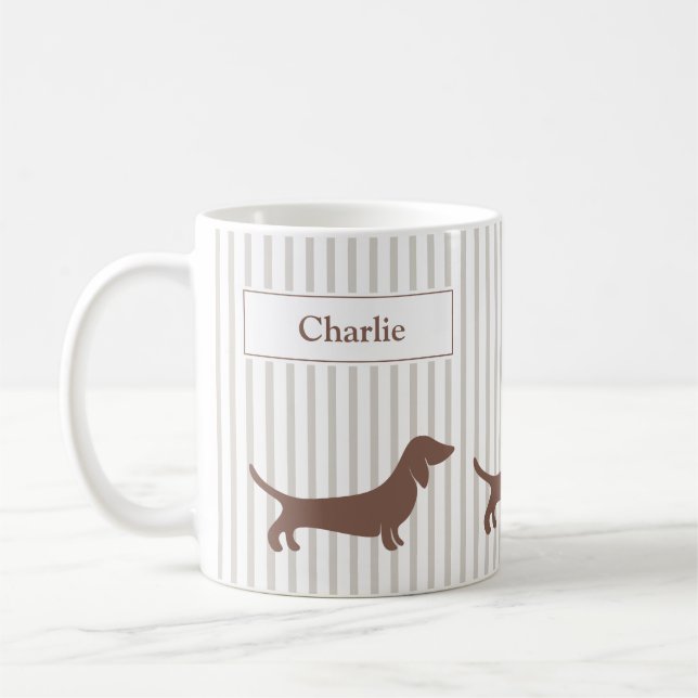 Brown Dachshunds på Beige Rand eget namn Kaffemugg (Vänster)