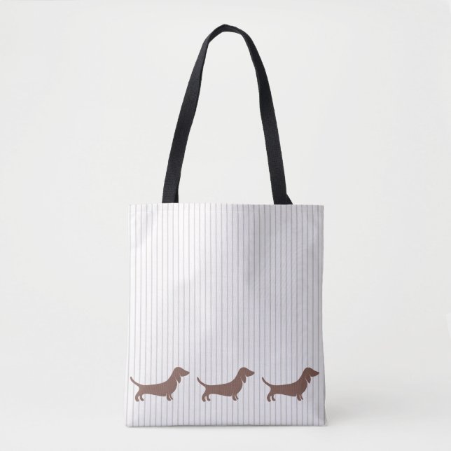 Brown Dachshunds på Beige Rand Tygkasse (Framsida)