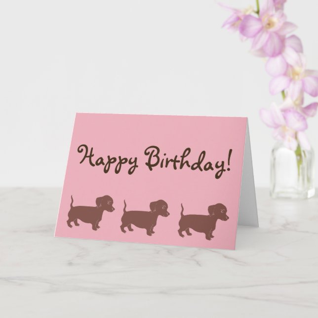 Brown Dachshunds Rosa Grattis på födelsedagen Card Kort (Orkide)